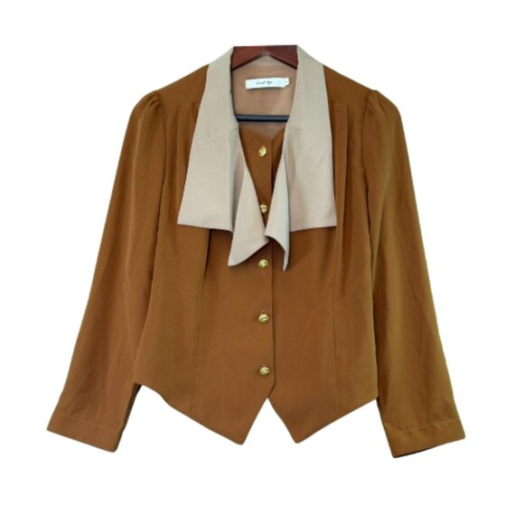 NWOT Brown SIMPLE RETRO Blouse Size XS (BB0803) - Picture 1 of 5